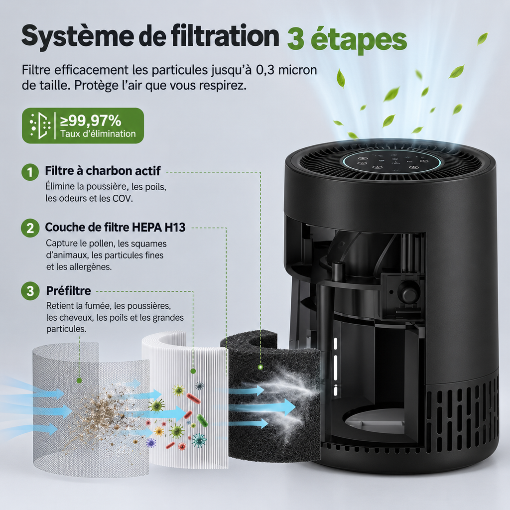 Purificateur d'Air - Maison Silencieux - Filtre HEPA